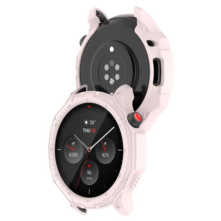 For Huami Amazfit GTR 4 46mm Rugged Protective Case Soft TPU Half Protective Bumper Frame Cover with Dial Plate - Light Pink