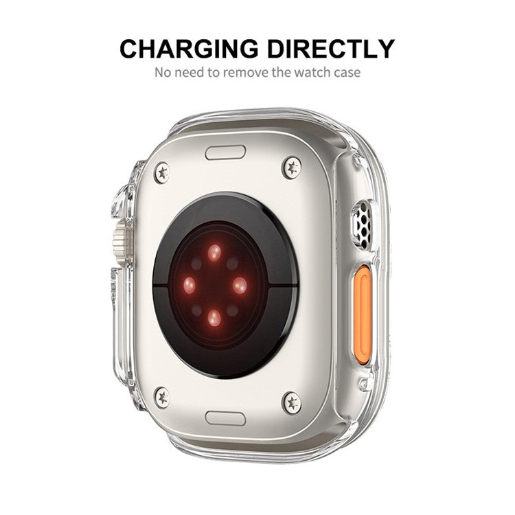 ENKAY HAT PRINCE For Apple Watch Ultra 2 49mm / Ultra 49mm All-around Hard PC Case with Tempered Glass Screen Protector Shock Resistant Clear Cover - Silver