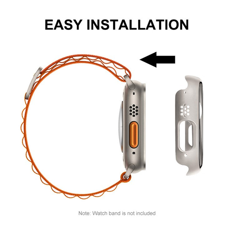 ENKAY HAT PRINCE For Apple Watch Ultra 2 49mm / Ultra 49mm All-around Hard PC Case with Tempered Glass Screen Protector Shock Resistant Clear Cover - Dark Blue