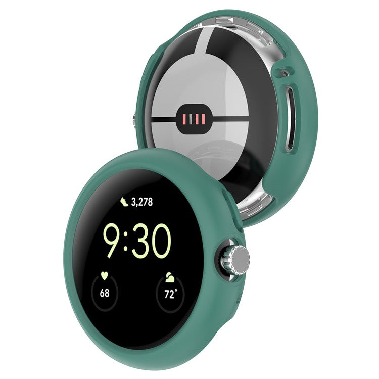 For Google Pixel Watch 2 / Pixel Watch Half Cover Hard PC Watch Case Anti-scratch Hollow Protective Cover Frame - Blackish Green