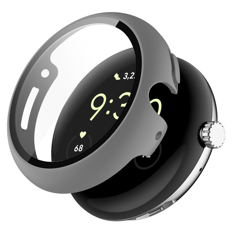 For Google Pixel Watch 2 / Pixel Watch Hard PC Clear Watch Case Full Coverage Shockproof Cover with Tempered Glass Screen Protector - Grey
