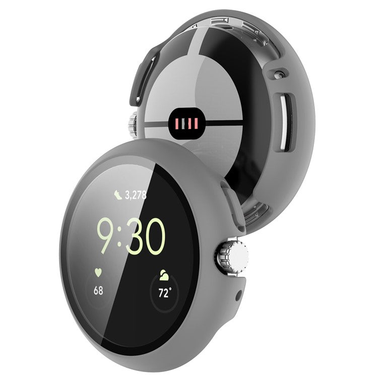 For Google Pixel Watch 2 / Pixel Watch Hard PC Clear Watch Case Full Coverage Shockproof Cover with Tempered Glass Screen Protector - Grey