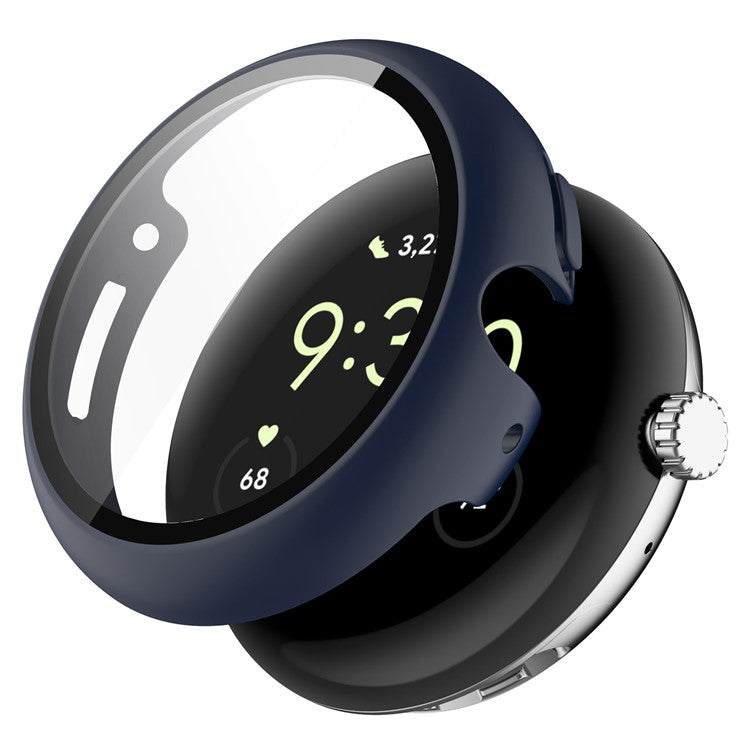 For Google Pixel Watch 2 / Pixel Watch Hard PC Clear Watch Case Full Coverage Shockproof Cover with Tempered Glass Screen Protector - Midnight Blue