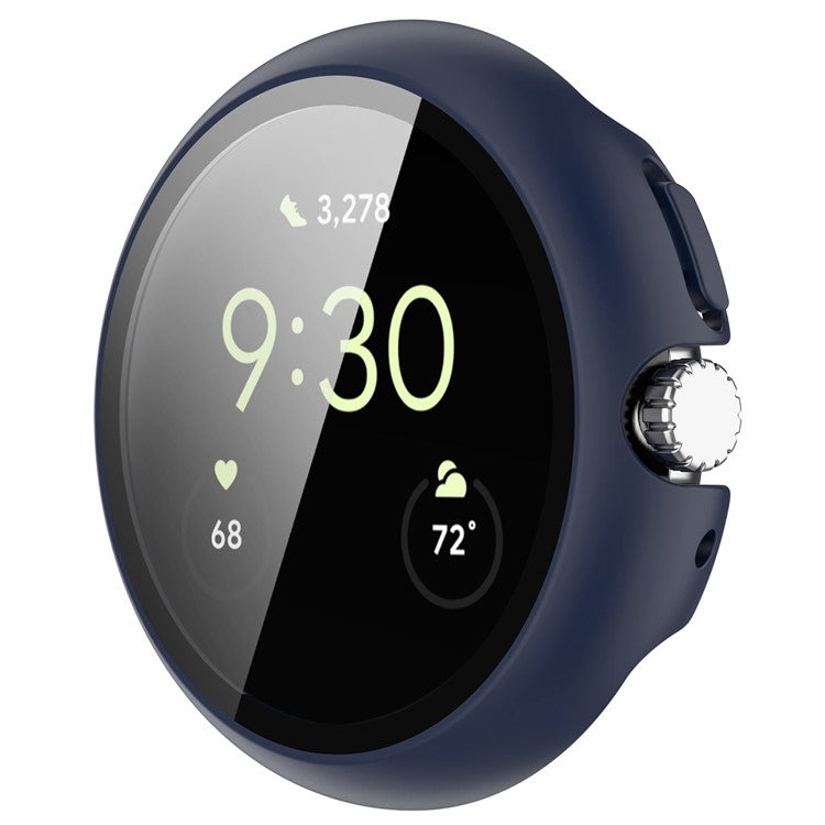 For Google Pixel Watch 2 / Pixel Watch Hard PC Clear Watch Case Full Coverage Shockproof Cover with Tempered Glass Screen Protector - Midnight Blue