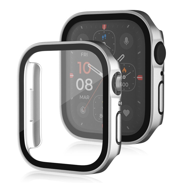 For Apple Watch Series 9 / 8 / 7 45mm Waterproof Frosted Watch Case Anti-drop PC Cover with Tempered Glass Screen Protector - Silver
