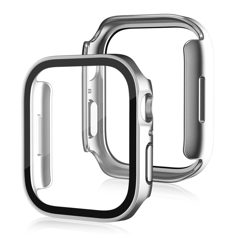 For Apple Watch Series 9 / 8 / 7 45mm Waterproof Frosted Watch Case Anti-drop PC Cover with Tempered Glass Screen Protector - Silver