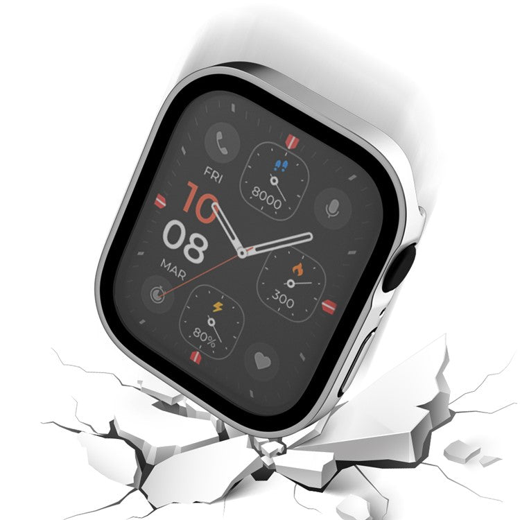 For Apple Watch Series 9 / 8 / 7 45mm Waterproof Frosted Watch Case Anti-drop PC Cover with Tempered Glass Screen Protector - Silver
