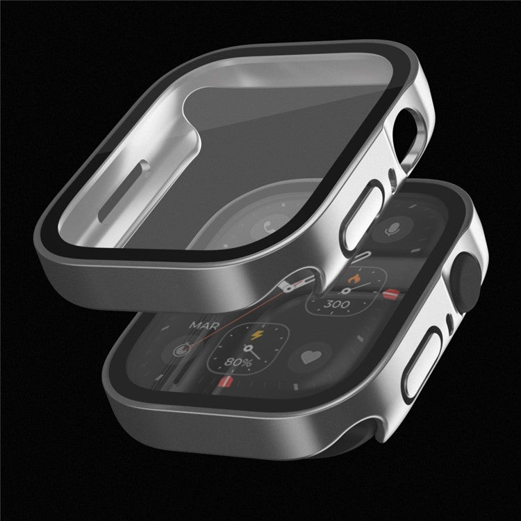 For Apple Watch Series 9 / 8 / 7 45mm Waterproof Frosted Watch Case Anti-drop PC Cover with Tempered Glass Screen Protector - Silver