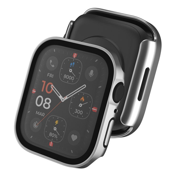 For Apple Watch Series 9 / 8 / 7 45mm Waterproof Frosted Watch Case Anti-drop PC Cover with Tempered Glass Screen Protector - Silver