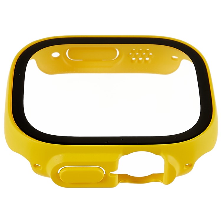 RURIHAI For Apple Watch Ultra 2 49mm / Ultra 49mm PC Protective Case All-around Bumper Protective Cover with Silk Printing HD Tempered Glass Screen Protector - Yellow