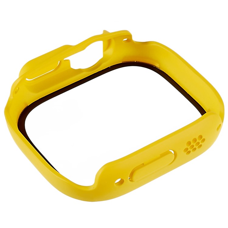 RURIHAI For Apple Watch Ultra 2 49mm / Ultra 49mm PC Protective Case All-around Bumper Protective Cover with Silk Printing HD Tempered Glass Screen Protector - Yellow
