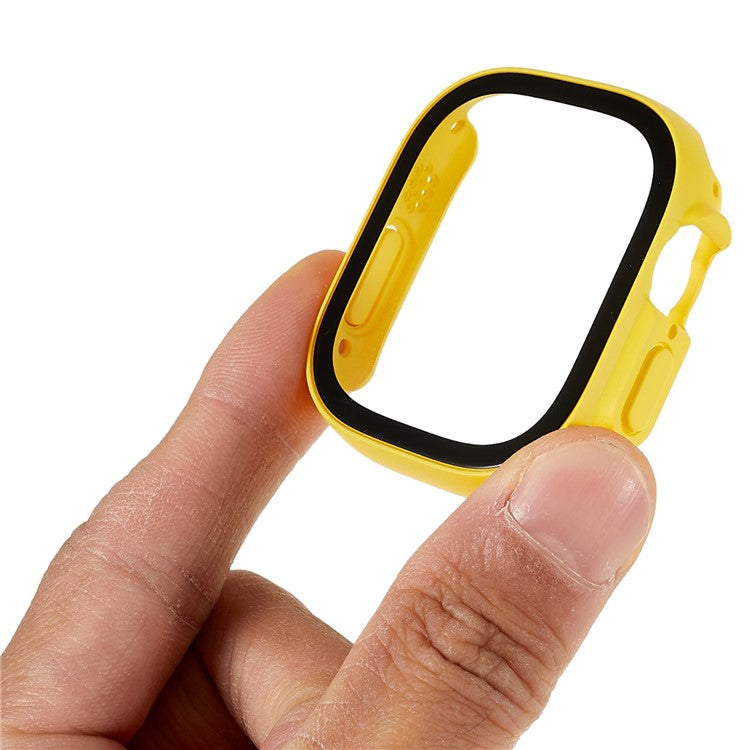 RURIHAI For Apple Watch Ultra 2 49mm / Ultra 49mm PC Protective Case All-around Bumper Protective Cover with Silk Printing HD Tempered Glass Screen Protector - Yellow