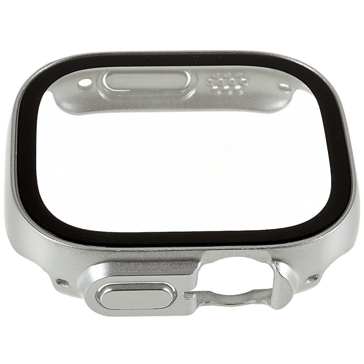 RURIHAI For Apple Watch Ultra 2 49mm / Ultra 49mm PC Protective Case All-around Bumper Protective Cover with Silk Printing HD Tempered Glass Screen Protector - Silver