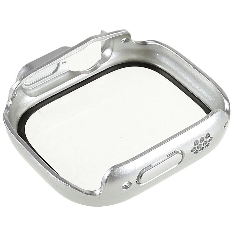 RURIHAI For Apple Watch Ultra 2 49mm / Ultra 49mm PC Protective Case All-around Bumper Protective Cover with Silk Printing HD Tempered Glass Screen Protector - Silver