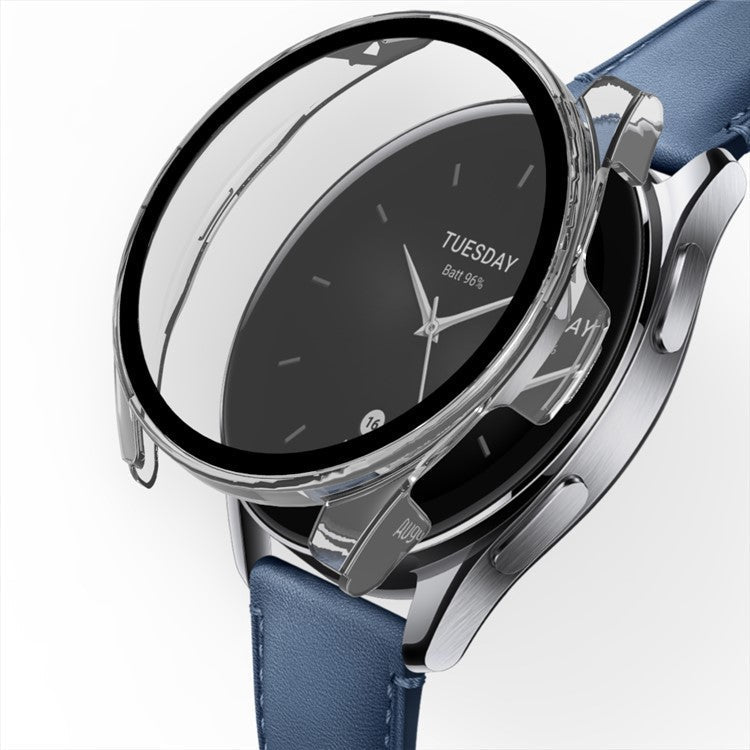 For Xiaomi Watch S2 46mm Hard PC Watch Case Tempered Glass Screen Protector Full Protection Cover - Dark Blue