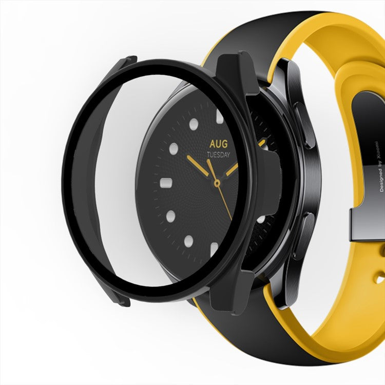 For Xiaomi Watch S2 46mm Hard PC Watch Case Tempered Glass Screen Protector Full Protection Cover - Dark Blue