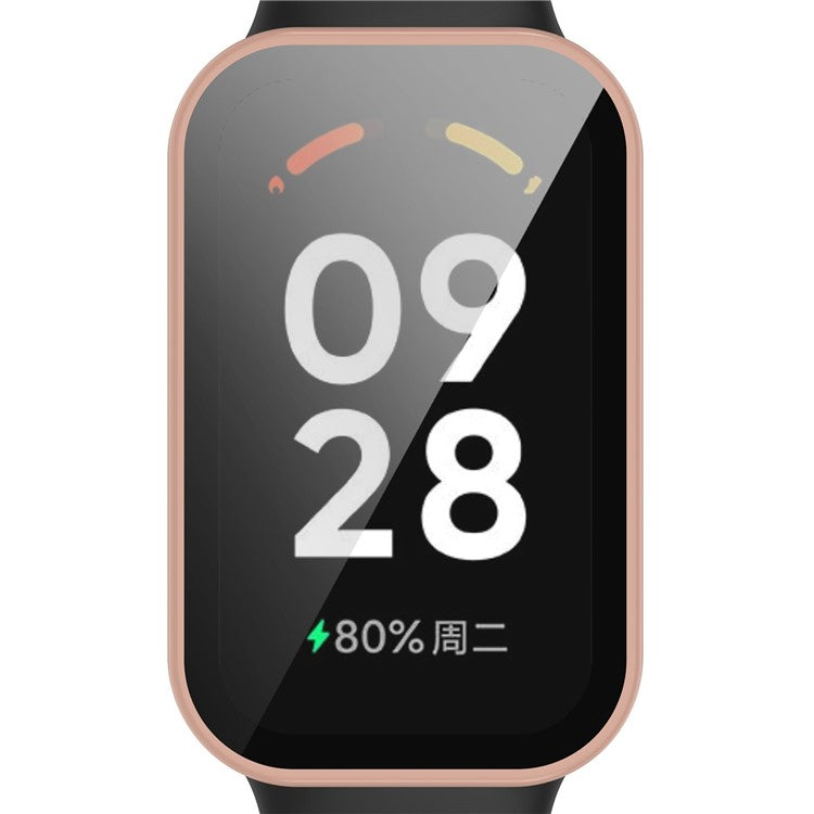 Watch Case for Xiaomi Redmi Band 2, Hard PC Full Protection Cover with Tempered Glass Screen Protector - Pink
