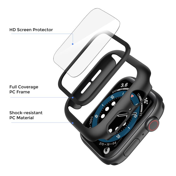 AHASTYLE WG46 2Pcs PC Case with Tempered Glass Film for Apple Watch Ultra / Series 8 / 7 / 6 / 5 / 4 / SE / SE (2022) / 3 / 2 / 1 - For Apple Watch Series 3 / 2 / 1 38mm / Black