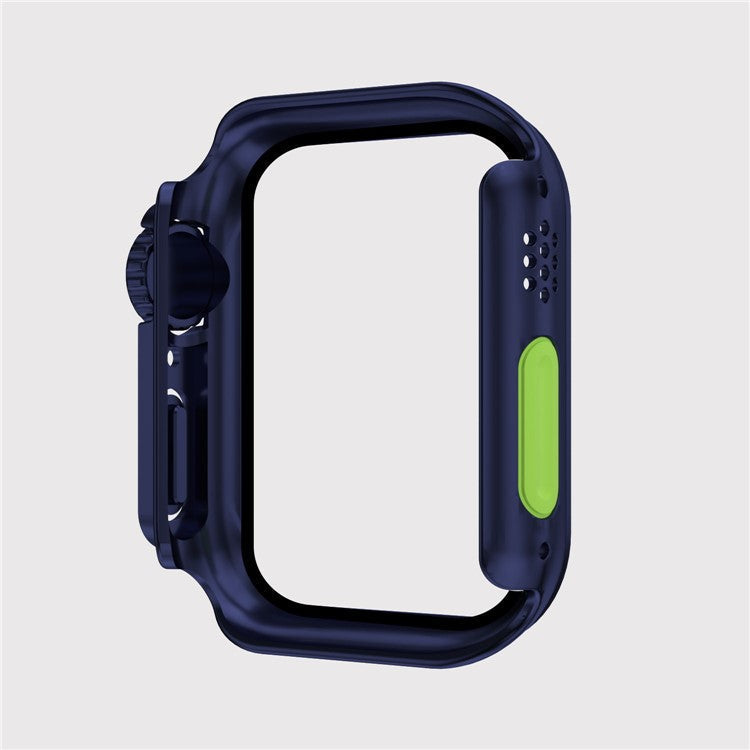 For Apple Watch Series 9 / 8 / 7 45mm Watch Case Hard PC Anti-drop Watch Cover with Tempered Glass Screen Protector - Dark Blue / Fluorescent Green