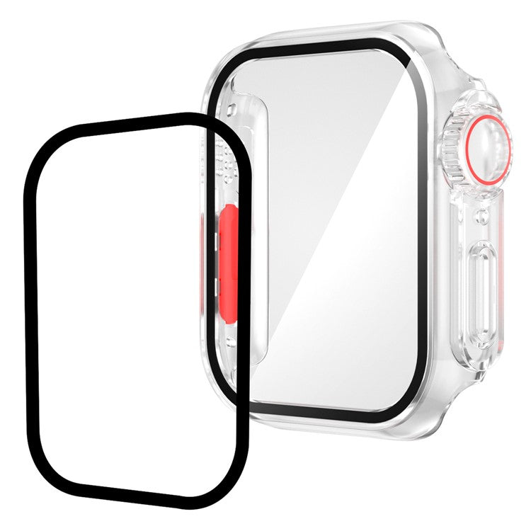 For Apple Watch Series 9 / 8 / 7 41mm Full Protection Watch Case Hard PC Cover with Tempered Glass Screen Protector - Transparent / Red