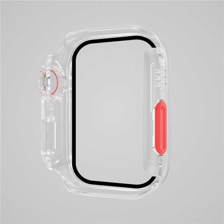 For Apple Watch Series 9 / 8 / 7 41mm Full Protection Watch Case Hard PC Cover with Tempered Glass Screen Protector - Transparent / Red