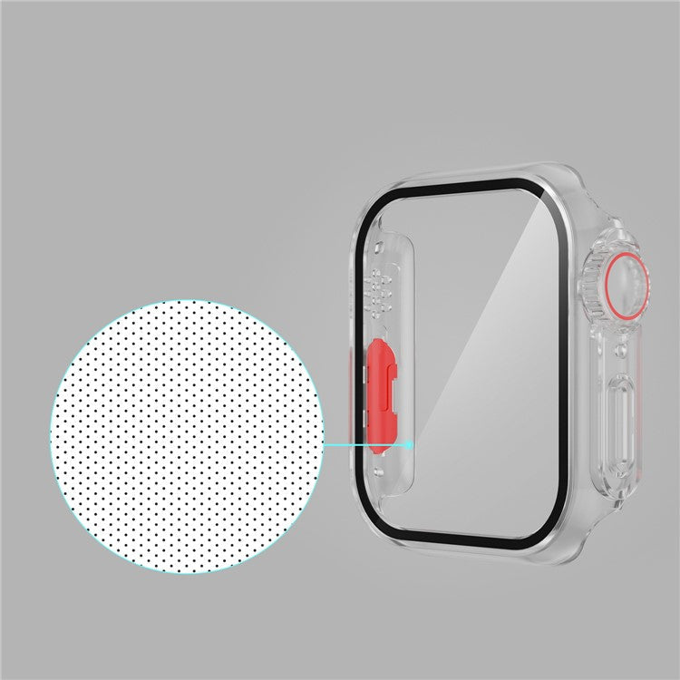 For Apple Watch Series 9 / 8 / 7 41mm Full Protection Watch Case Hard PC Cover with Tempered Glass Screen Protector - Transparent / Red