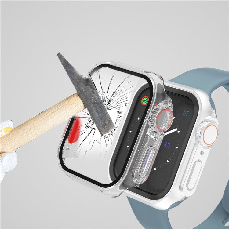 For Apple Watch Series 9 / 8 / 7 41mm Full Protection Watch Case Hard PC Cover with Tempered Glass Screen Protector - Transparent / Red