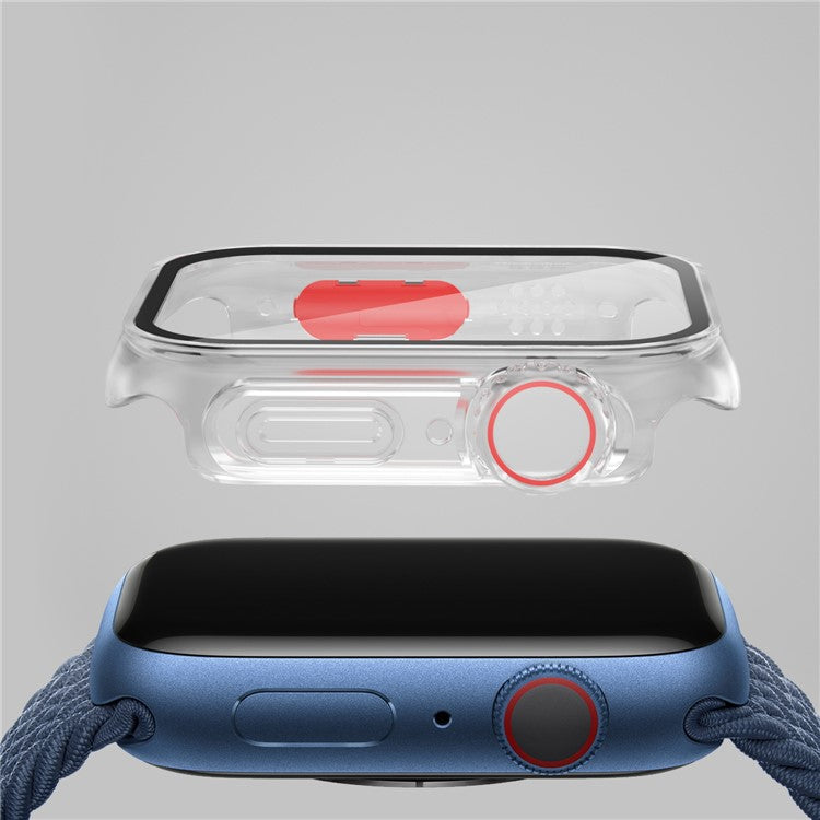 For Apple Watch Series 9 / 8 / 7 41mm Full Protection Watch Case Hard PC Cover with Tempered Glass Screen Protector - Transparent / Red