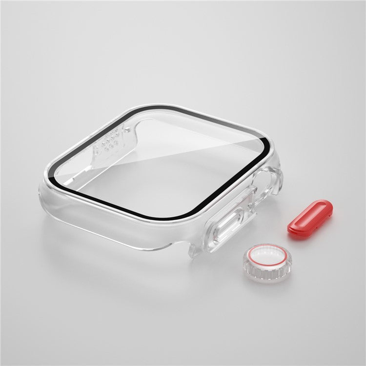 For Apple Watch Series 9 / 8 / 7 41mm Full Protection Watch Case Hard PC Cover with Tempered Glass Screen Protector - Transparent / Red