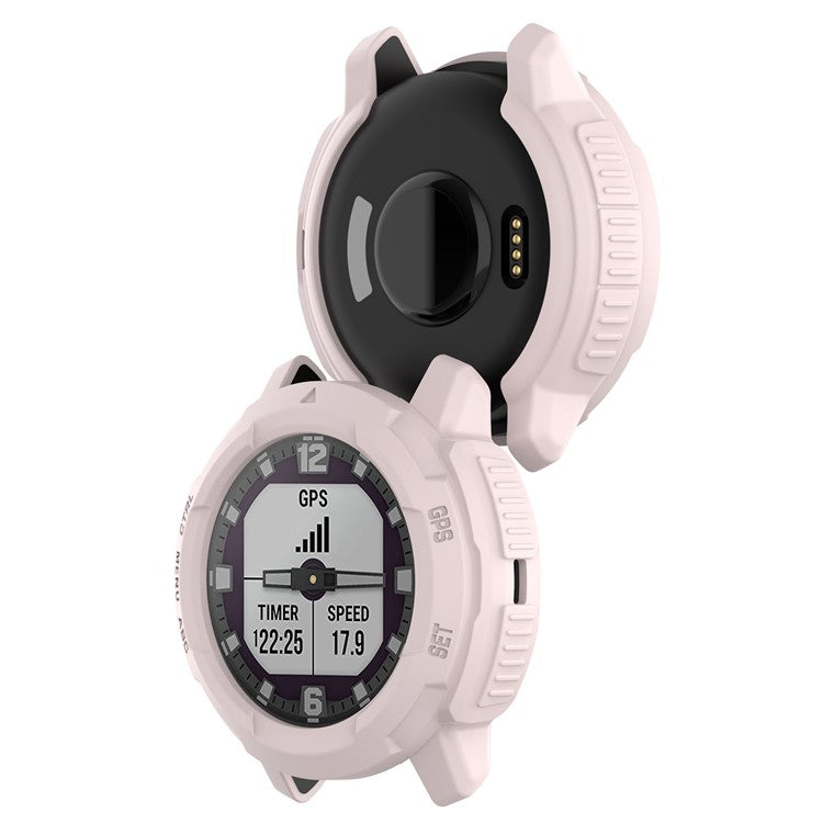 For Garmin Instinct Crossover Soft TPU Watch Case Hollow Shockproof Bumper Frame Cover - Light Pink