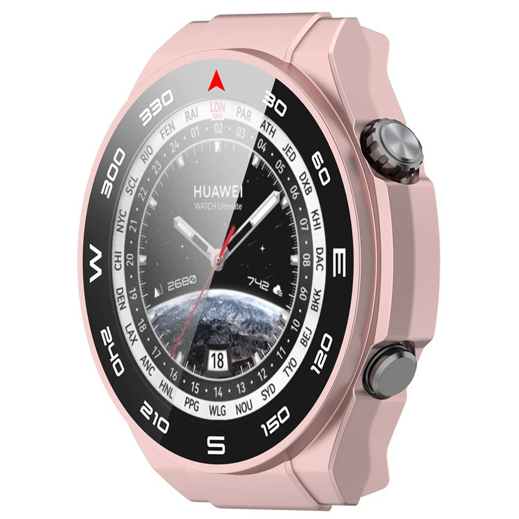 For Huawei Watch Ultimate Hard PC Watch Case All Around Shockproof Cover with Tempered Glass Film - Rose Gold