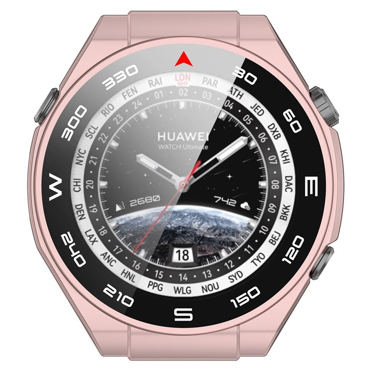 For Huawei Watch Ultimate Hard PC Watch Case All Around Shockproof Cover with Tempered Glass Film - Rose Gold