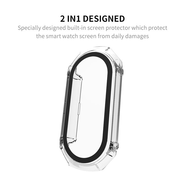 ENKAY Hat Prince For Xiaomi Smart Band 8 Full Coverage Hard PC Watch Case with HD Tempered Glass Film - Transparent