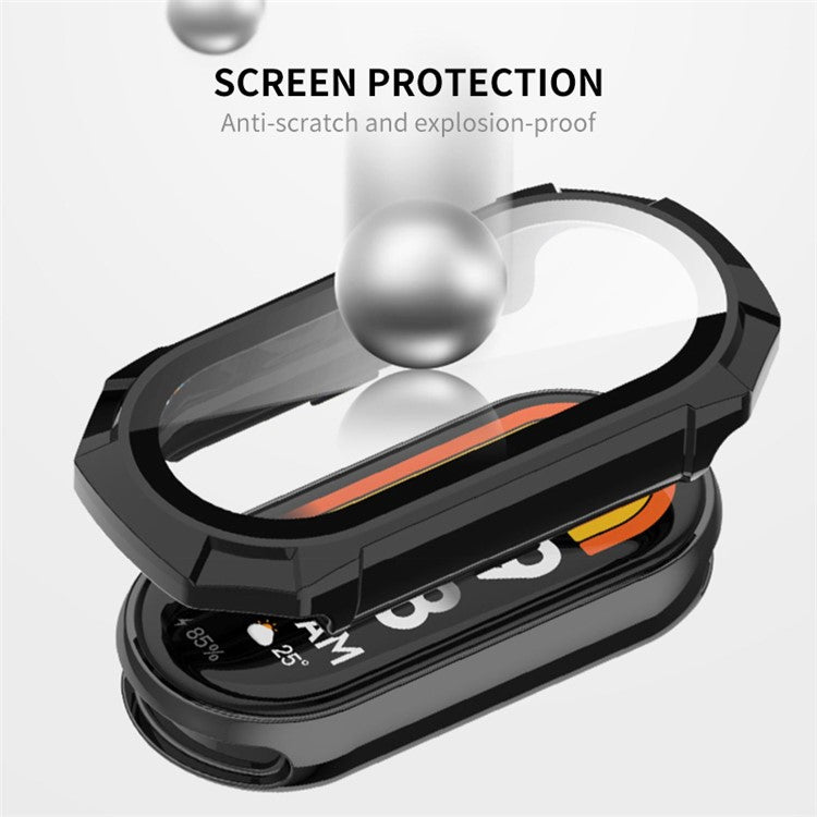 ENKAY Hat Prince For Xiaomi Smart Band 8 Full Coverage Hard PC Watch Case with HD Tempered Glass Film - Transparent