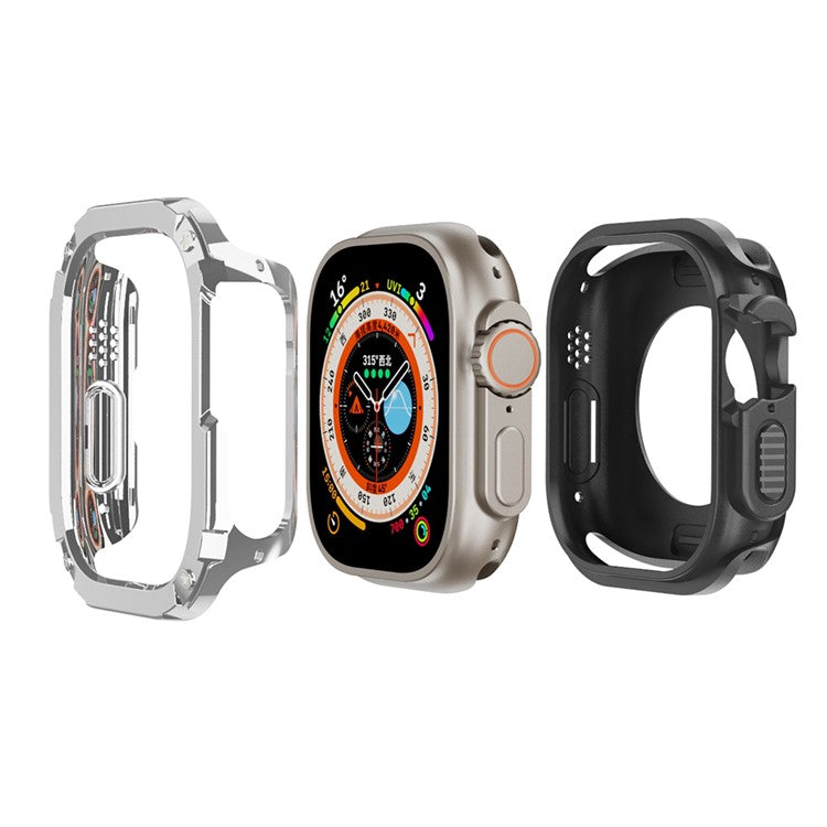 For Apple Watch Ultra 2 49mm / Ultra 49mm TPU+PC Watch Case Shockproof Protective Watch Frame Cover - Silver