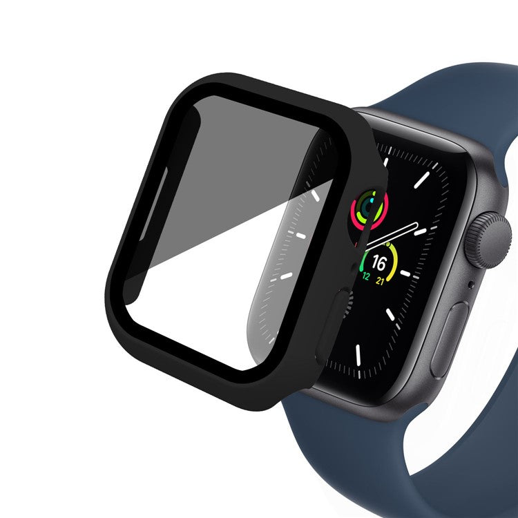 For Apple Watch Series 9 / 8 / 7 41mm Watch Case Hard PC Matte Cover with Anti-spy Tempered Glass Film - Black