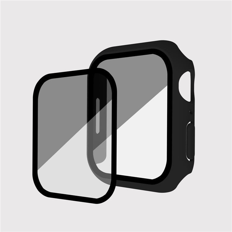 For Apple Watch Series 9 / 8 / 7 41mm Watch Case Hard PC Matte Cover with Anti-spy Tempered Glass Film - Black