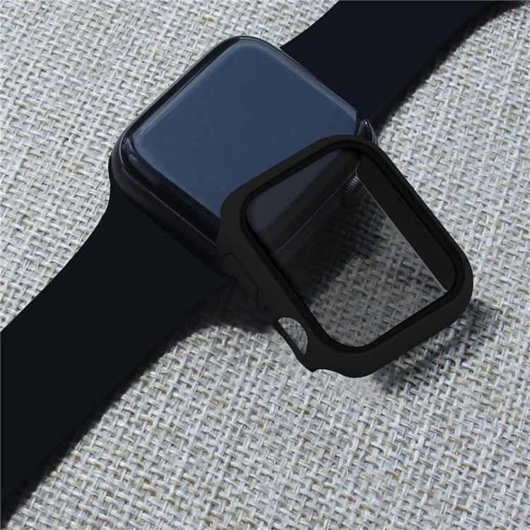 For Apple Watch Series 9 / 8 / 7 41mm Watch Case Hard PC Matte Cover with Anti-spy Tempered Glass Film - Black