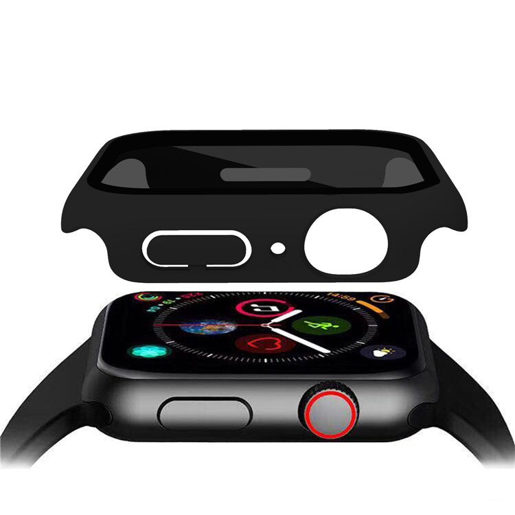 For Apple Watch Series 9 / 8 / 7 41mm Watch Case Hard PC Matte Cover with Anti-spy Tempered Glass Film - Black