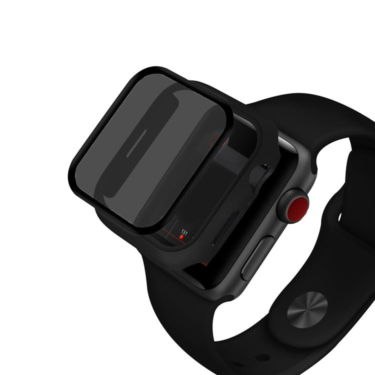 For Apple Watch Series 9 / 8 / 7 41mm Watch Case Hard PC Matte Cover with Anti-spy Tempered Glass Film - Black