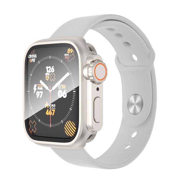 Waterproof Full Coverage Cover for Apple Watch Series 9 / 8 / 7 45mm , Hard PC Watch Case with Tempered Glass Screen Protector - Starlight Silver
