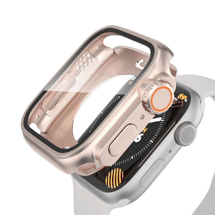 For Apple Watch Series 9 / 8 / 7 41mm Waterproof Case Ultra-Thin Shockproof Hard PC Cover with Tempered Glass Screen Protector - Rose Gold