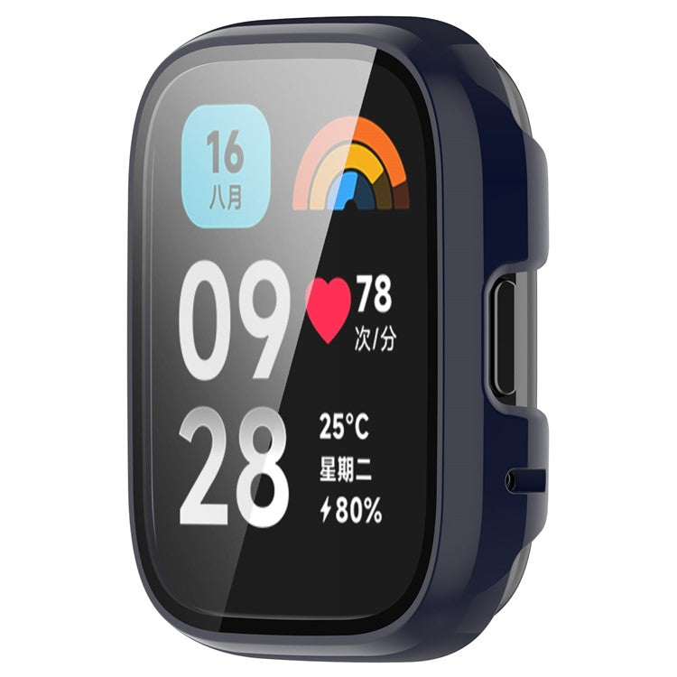 For Xiaomi Redmi Watch 3 Lite / Watch 3 Active Overall PC Case with Tempered Glass Film Ultra-Thin Watch Guard Cover - Ink Blue