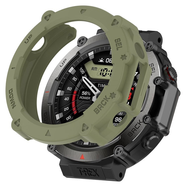Anti-Scratch Watch Housing Case for Amazfit T-Rex Ultra A2142 TPU Cover Quick Release Hollow Case - Jungle Green