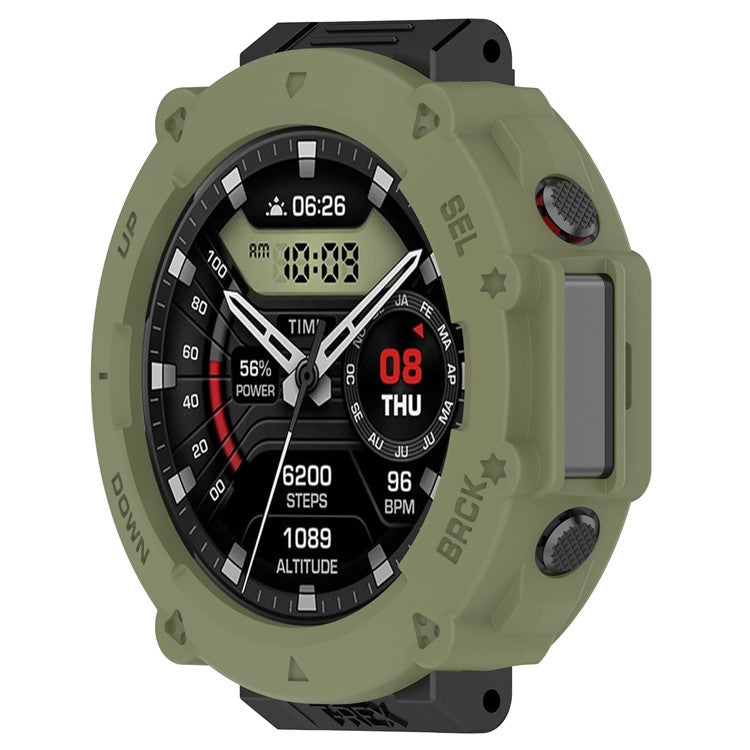 Anti-Scratch Watch Housing Case for Amazfit T-Rex Ultra A2142 TPU Cover Quick Release Hollow Case - Jungle Green