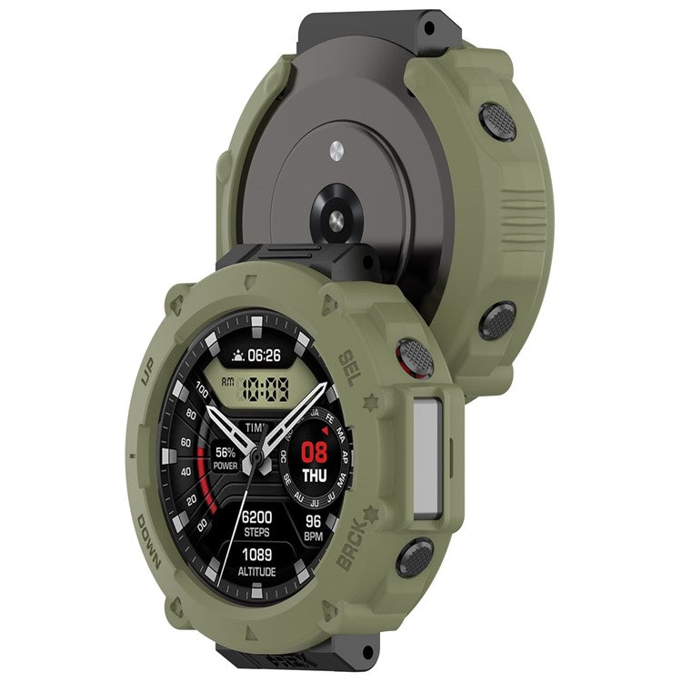Anti-Scratch Watch Housing Case for Amazfit T-Rex Ultra A2142 TPU Cover Quick Release Hollow Case - Jungle Green