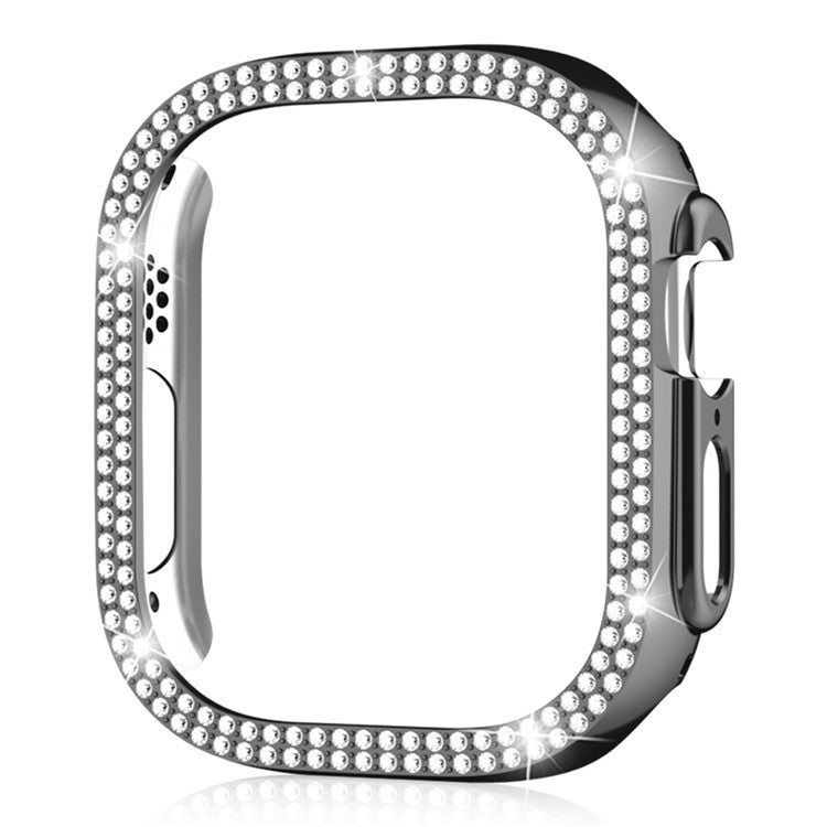 For Apple Watch Ultra 2 49mm / Ultra 49mm Hollow PC Watch Frame Cover Dual-Row Rhinestone Decor Smartwatch Case - Black