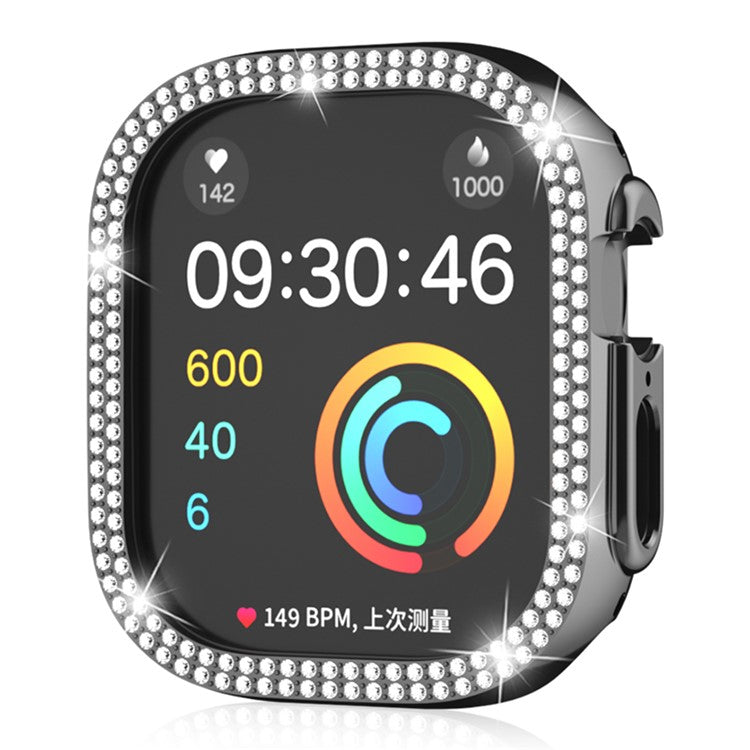 For Apple Watch Ultra 2 49mm / Ultra 49mm Hollow PC Watch Frame Cover Dual-Row Rhinestone Decor Smartwatch Case - Black