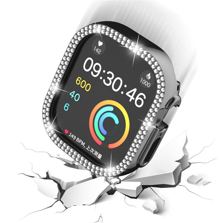 For Apple Watch Ultra 2 49mm / Ultra 49mm Hollow PC Watch Frame Cover Dual-Row Rhinestone Decor Smartwatch Case - Black