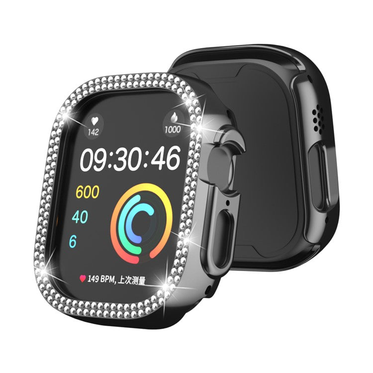 For Apple Watch Ultra 2 49mm / Ultra 49mm Hollow PC Watch Frame Cover Dual-Row Rhinestone Decor Smartwatch Case - Black